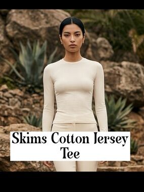 Skims Cotton Jersey Long Sleeve T-Shirt Marble New